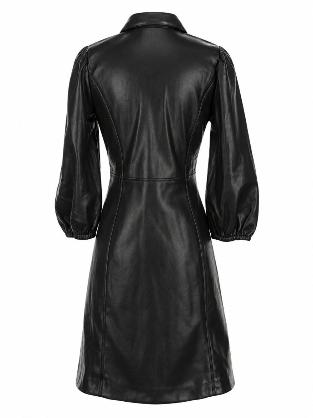 GAP Women's Black Faux Leather Button-Front Puff Sleeve Shirt Dress, XS - Picture 3 of 7